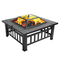 Premium Outdoor Garden Patio Fire Pit BBQ Grill Table Square Fireplace with Lid