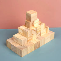 Wooden Cube Building Blocks Set for Kids, Educational Geometric Math Manipulatives, Natural Wood Color