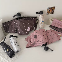 Jiaomei Korean Style Polka Dot Portable Umbrella, Dual-Use Sun and Rain Capsule Umbrella, Blackout Sunshade