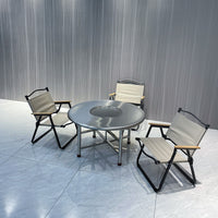 Portable Outdoor Camping Tea Table Set with Folding Stainless Steel Table and Kermit Chairs
