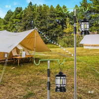Outdoor Camping Lamp Pole Stand with Ground Insert, Stainless Steel Telescopic Light Holder for Campsite