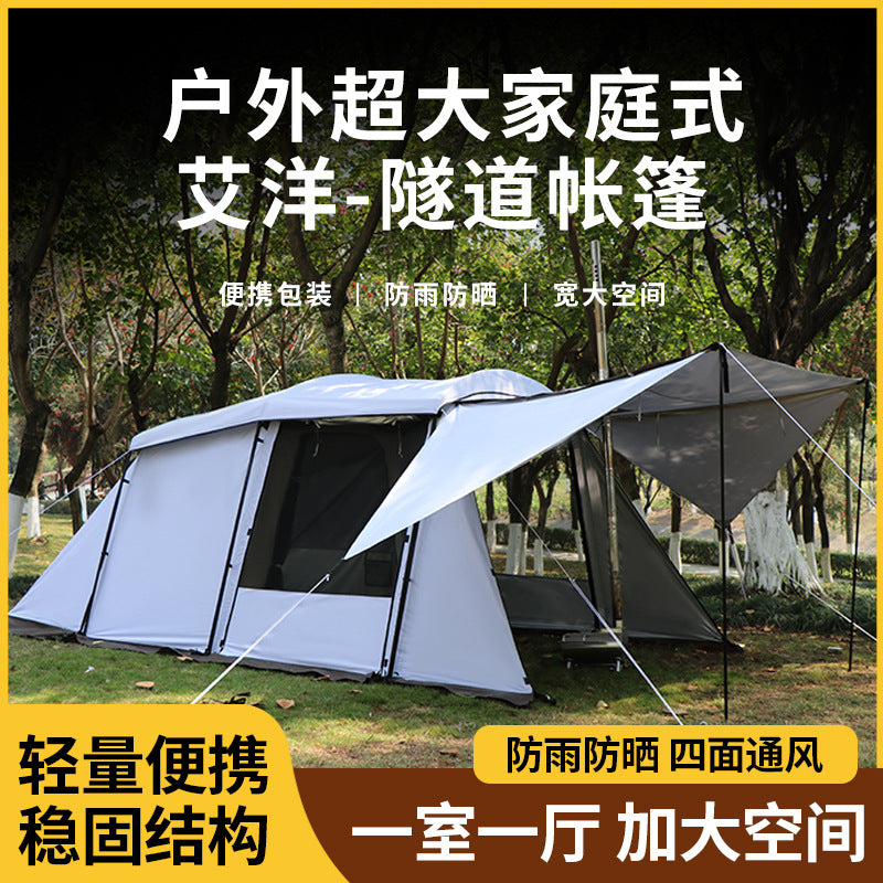 Outdoor Tunnel Tent, Portable Large Space Family Camping Tent, Rainproof Sunscreen