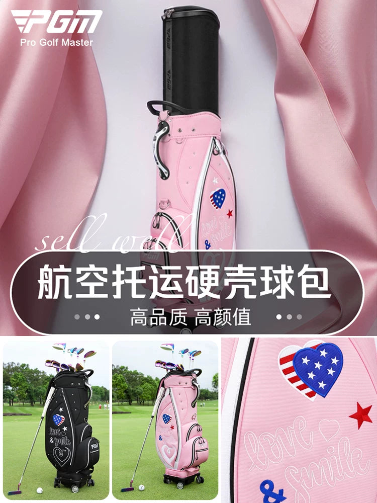 PGM Women's Golf Travel Bag Hard Shell Retractable Club Bag with Wheels