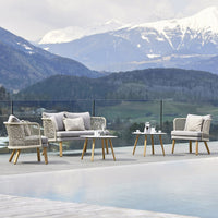Outdoor Wicker Patio Sofa Set with Teak Legs for Hotel Balcony Poolside