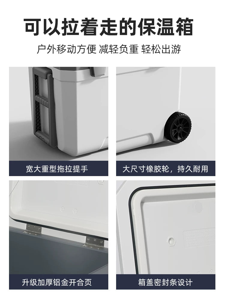 Portable Insulated Cooler Box with Wheels for Outdoor Camping Fishing Food Preservation