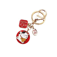 Japanese Lucky Cat Keychain Charm for Bags and Keys, Creative Alloy Couple's Accessory