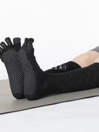 Non-Slip Toeless Yoga Pilates Socks for Women, Knee-High Grip Socks for Barre Dance Fitness
