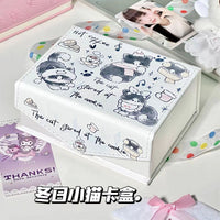 Cute Cat Series PU Magnetic Card Holder with Lid for Stationery