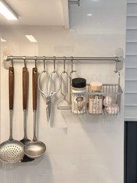 Stainless Steel Kitchen Utensil Hanging Rack with Movable Hooks