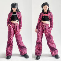 Girls' Leopard Print Cargo Pants Set for Street Dance & Performance
