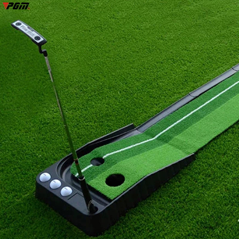 Golf Putting Green Practice Mat Set with Adjustable Slope and Ball Return