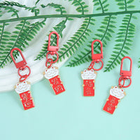 Lucky Cat New Year Blessing Keychain Pendant Red Festive Ornament Gift