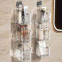Glacier Pattern Wall-Mounted Bathroom Storage Basket with Toothbrush Holder, No-Drill Installation
