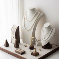 Walnut Wood Jewelry Display Stand for Necklaces, Rings, and Earrings - Countertop Showcase Organizer