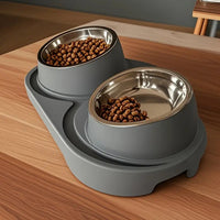 Pet Double Bowl for Cats and Dogs, Wet and Dry Food Separation Feeder