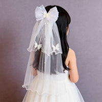 Girls' Princess Veil Hair Clip with Bow and Crown for Birthday Parties