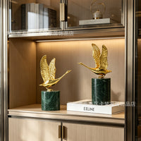Modern Luxury Golden Brass Swan Figurine with Natural Fluorite Base for Living Room Decor