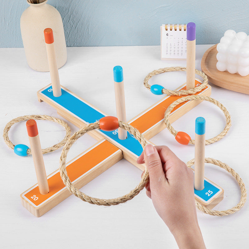 Kids Wooden Ring Toss Game Outdoor Sport Throwing Toy Colorful Hoops Parent-Child Interactive Traditional Ring Set