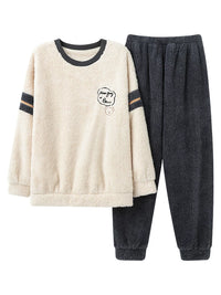 Men's Coral Fleece Pajama Set Thickened Flannel Long Sleeve Loungewear