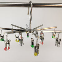 Stainless Steel Foldable Windproof Drying Rack with Clips for Underwear Socks