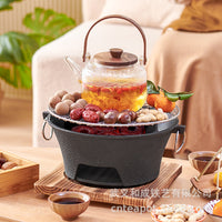 Cast Iron Charcoal Grill Stove for BBQ, Heating, Tea Ceremony, Indoor Use - Complete Set with Iron Kettle and Clay Stove