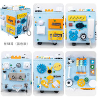 Nordic Wooden Busy Board for Toddlers, Educational Activity Cube with Multiple Functions