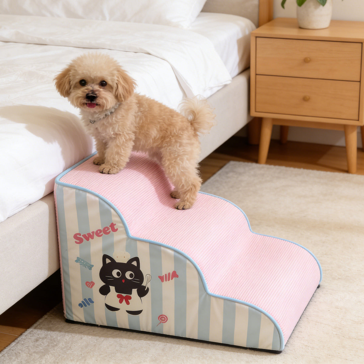 Pet Stairs for Small Dogs and Cats, Washable Ramp for Beds and Sofas