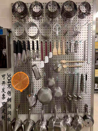 Thickened 304 Stainless Steel Pegboard Baking Storage Rack Custom Square Hole Hardware Tool Hanging Board Wall Organizer