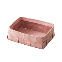 Minimalist Faux Leather Woven Storage Basket for Keys, Cosmetics, and Desktop Organization