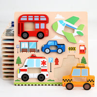 Wooden 3D Jigsaw Puzzle Set for Kids, Montessori Early Education Animal and Vehicle Recognition Toys