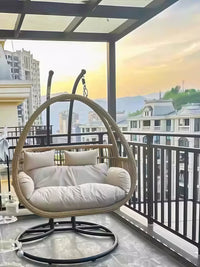 Outdoor Wicker Hanging Basket Chair with Stand, Double/Single Swing Chair for Patio, Garden, Balcony, Indoor/Outdoor Use