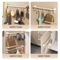 Cream Style Suction Cup Kitchen Utensil Hanging Rack with Hooks, No-Drill Wall Mounted Organizer for Spatulas, Spoons, and Knives