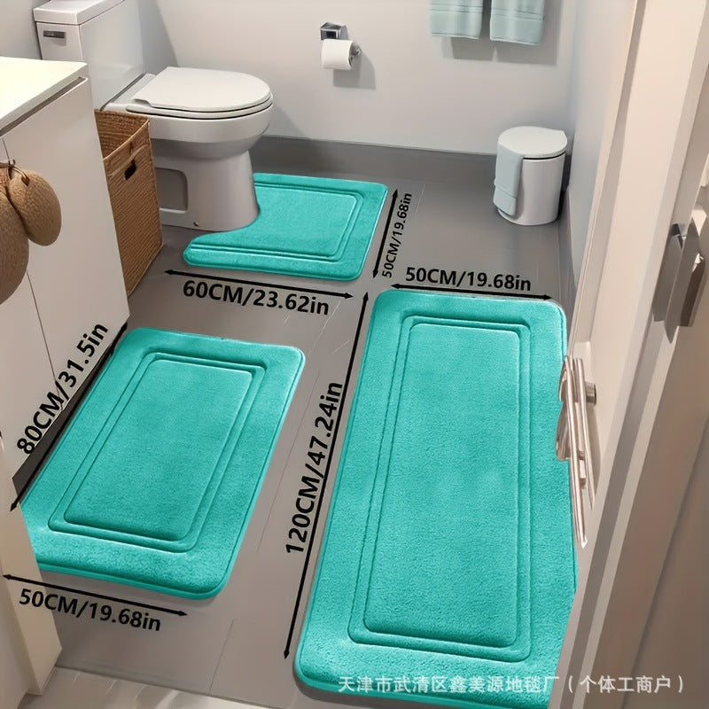 Coral Fleece Embossed Memory Foam Bath Mat Set Non-Slip Absorbent Bathroom Rugs