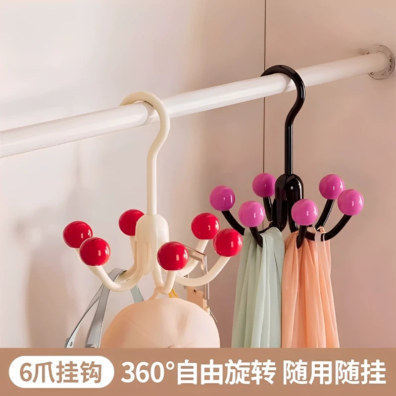 Rotating 6-Claw Hook Hanger for Hats, Bags, and Clothes - Door Back or Wardrobe Organizer