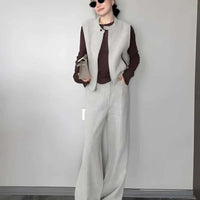 Women's Korean Style Wool Blend Vest and Wide-Leg Pants Set