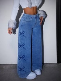 Y2K High-Waisted Washed Denim Jeans with Bow Detail