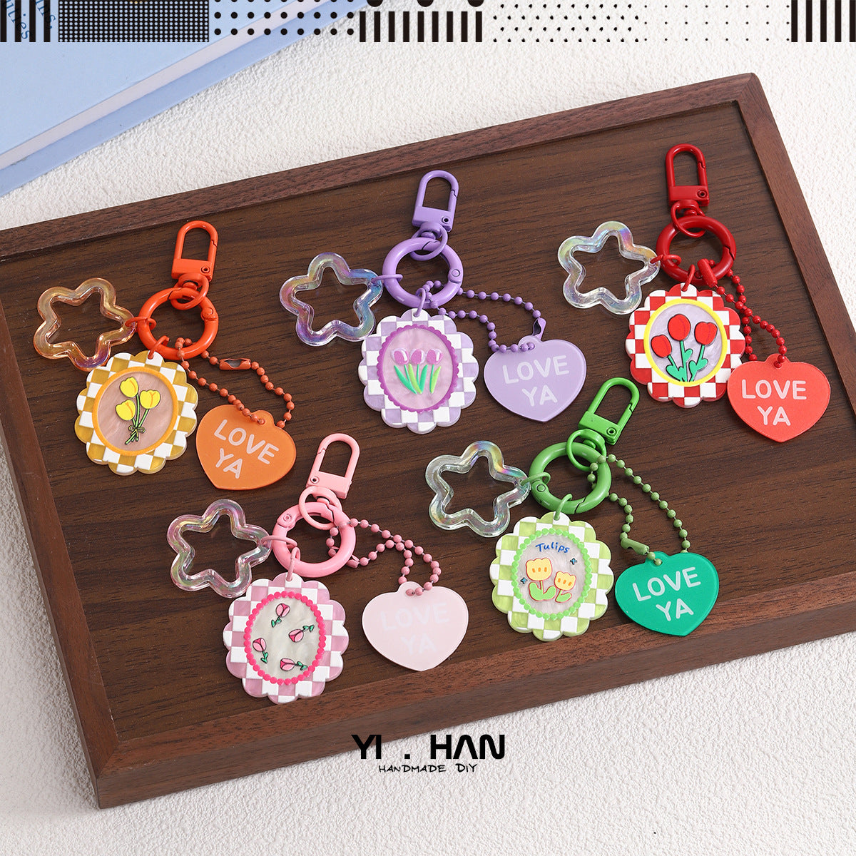 Embossed Acrylic Heart Keychain with Beaded Chain for Bags and Gifts