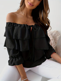 Women's Off-Shoulder Chiffon Ruffle Short Sleeve Blouse