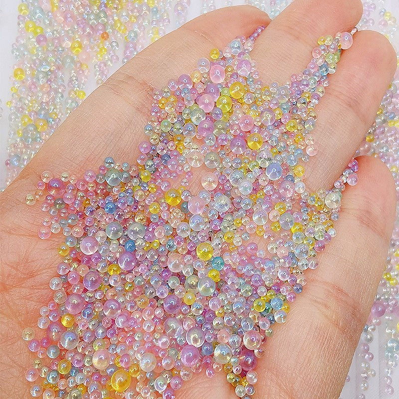 No-Hole Bubble Beads, Transparent Glass Round Beads, Iridescent Bubble Beads, Nail Art Micro Beads for Quicksand Pen Filling DIY Material