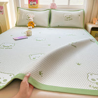 Summer Ice Silk Cooling Mat Set with Pillowcases, Machine Washable Fitted Sheet Style
