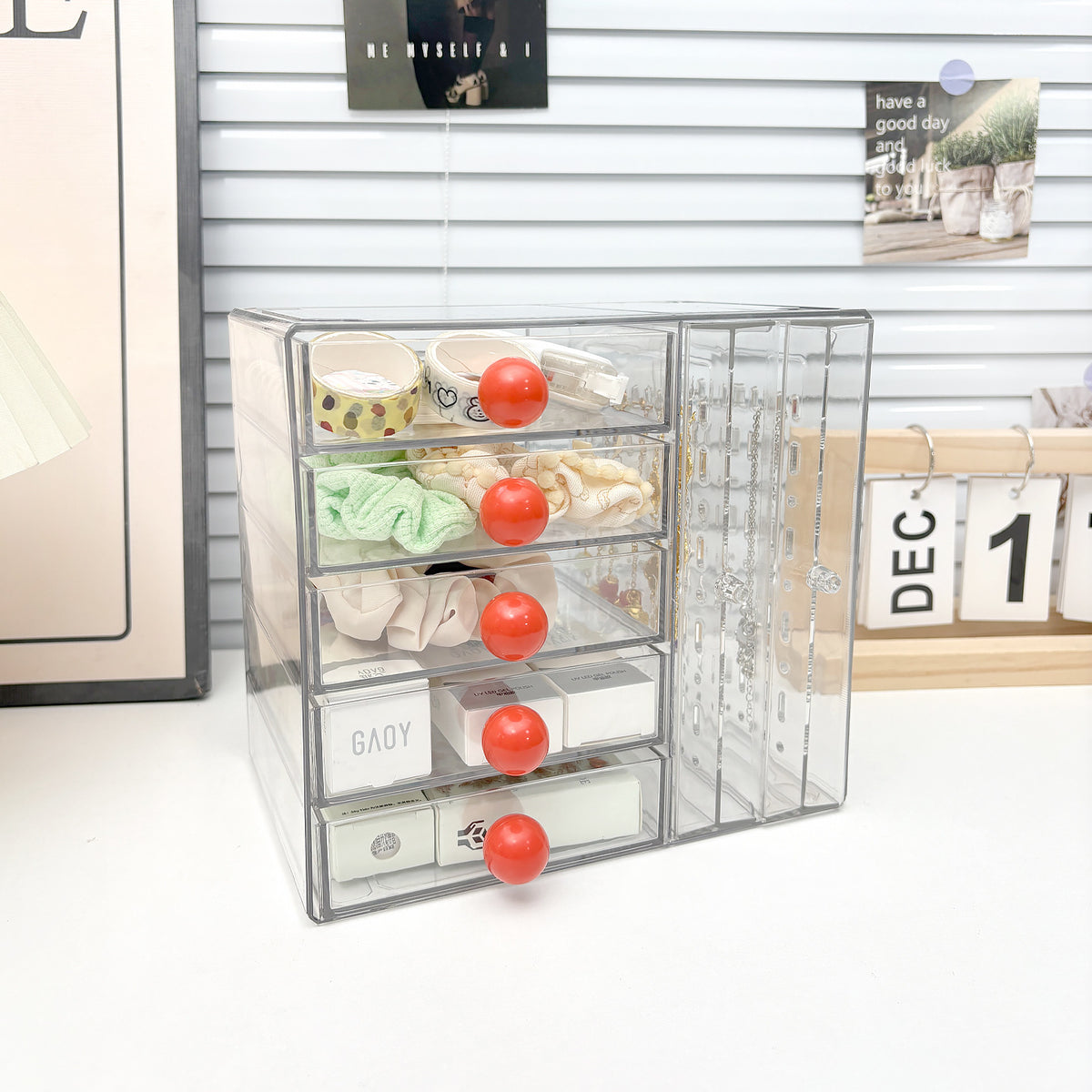 Acrylic Transparent Desktop Storage Box with Drawers for Office and Dormitory