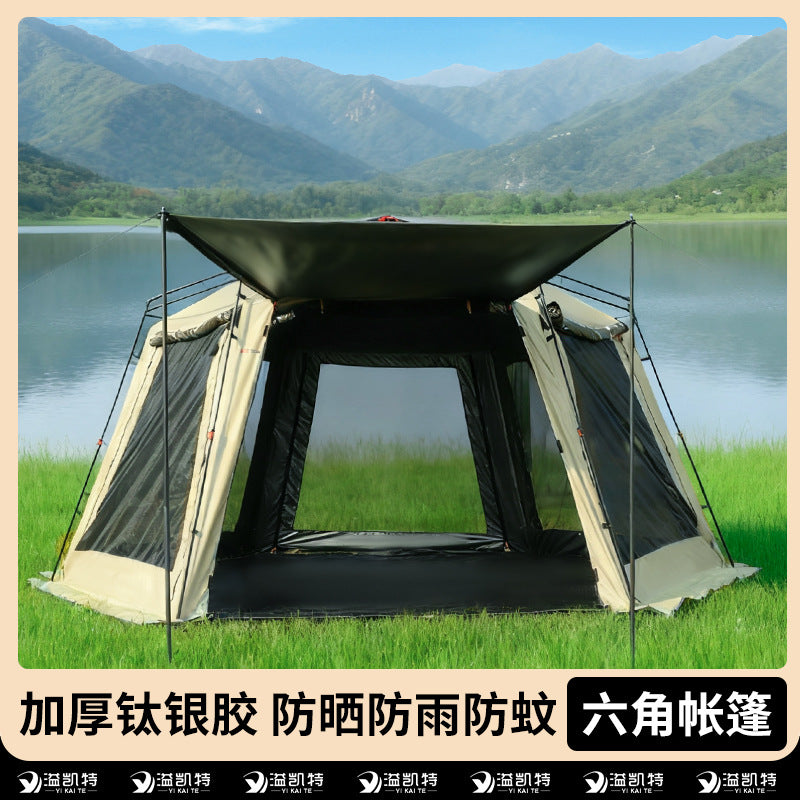 Portable Hexagonal Camping Tent with UV Protection and Rainproof Design