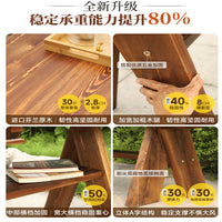 Outdoor Patio Solid Wood Dining Table and Chairs Set, Carbonized Anti-Corrosion Garden Villa Furniture