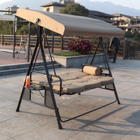 Outdoor 3-Person Iron Art Swing Chair with Reclining Function for Patio Garden Balcony