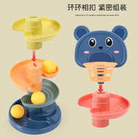 Stacking Rolling Ball Tower Toy for Toddlers, Educational Track Slide with Basketball Hoop