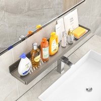 No-Drill Wall-Mounted Bathroom Shelf with Faucet Mirror Storage and Drain