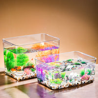 Desktop Mini Aquarium with Lid, Self-Cleaning Clear Plastic Tank for Fish and Turtles