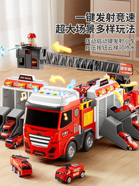 Large 51CM Transforming Fire Truck / Police Car Toy with Ejection Launcher, Water Spray, and Storage for Kids