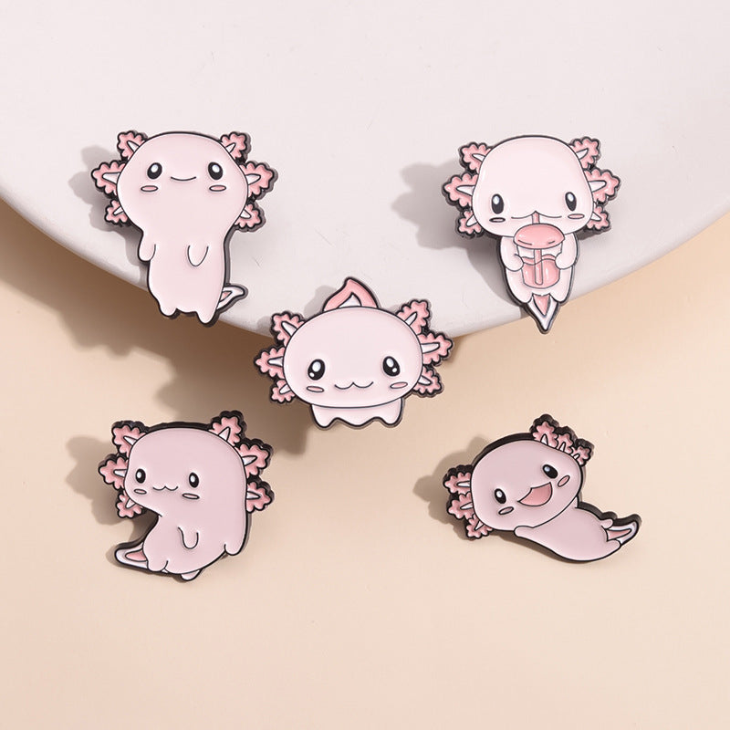 Cute Axolotl Animal Alloy Brooch Pin Cartoon Salamander Lapel Pin for Clothing and Bags