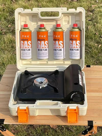 Portable Camping Stove Storage Box with Lockable Lid, Multi-functional Plastic Tool Case for Outdoor Use